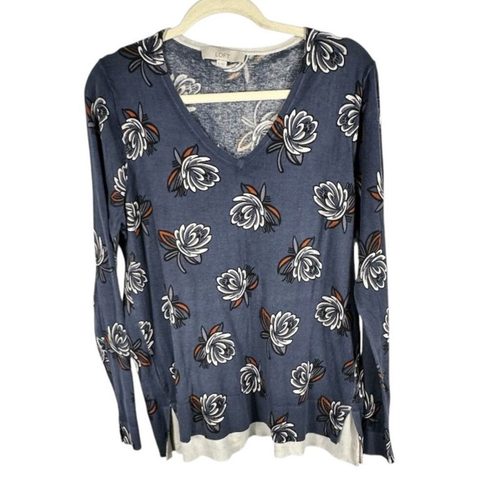 Ann Taylor Loft Blue Floral Print Lightweight Sweater - Size XL